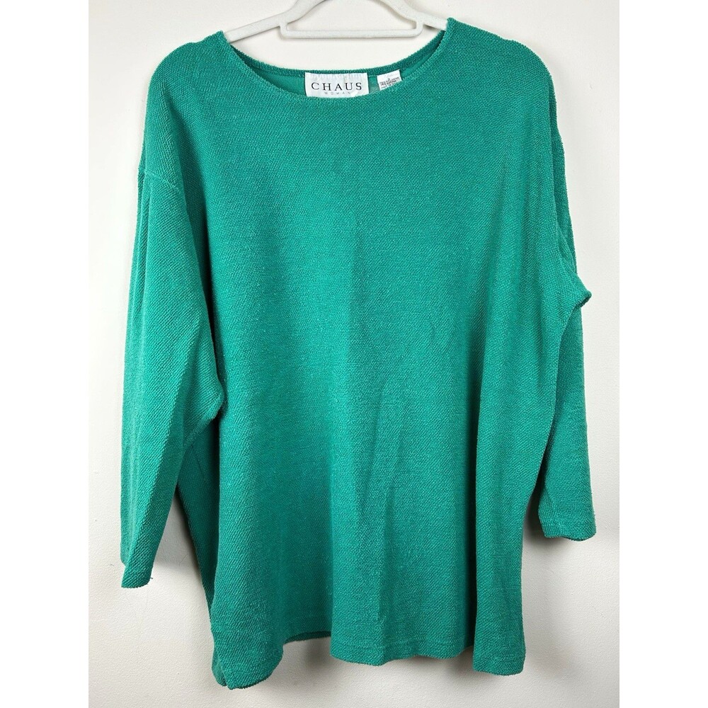 Vintage Chaus Woman Emerald Green Textured Knit Sweater Top Plus Size 2 1X Y2K